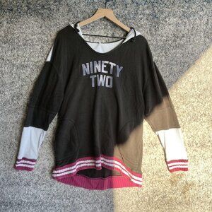 Free People Hoodie Womens Small Black White Pink Ninety Two Thermal Colorblock